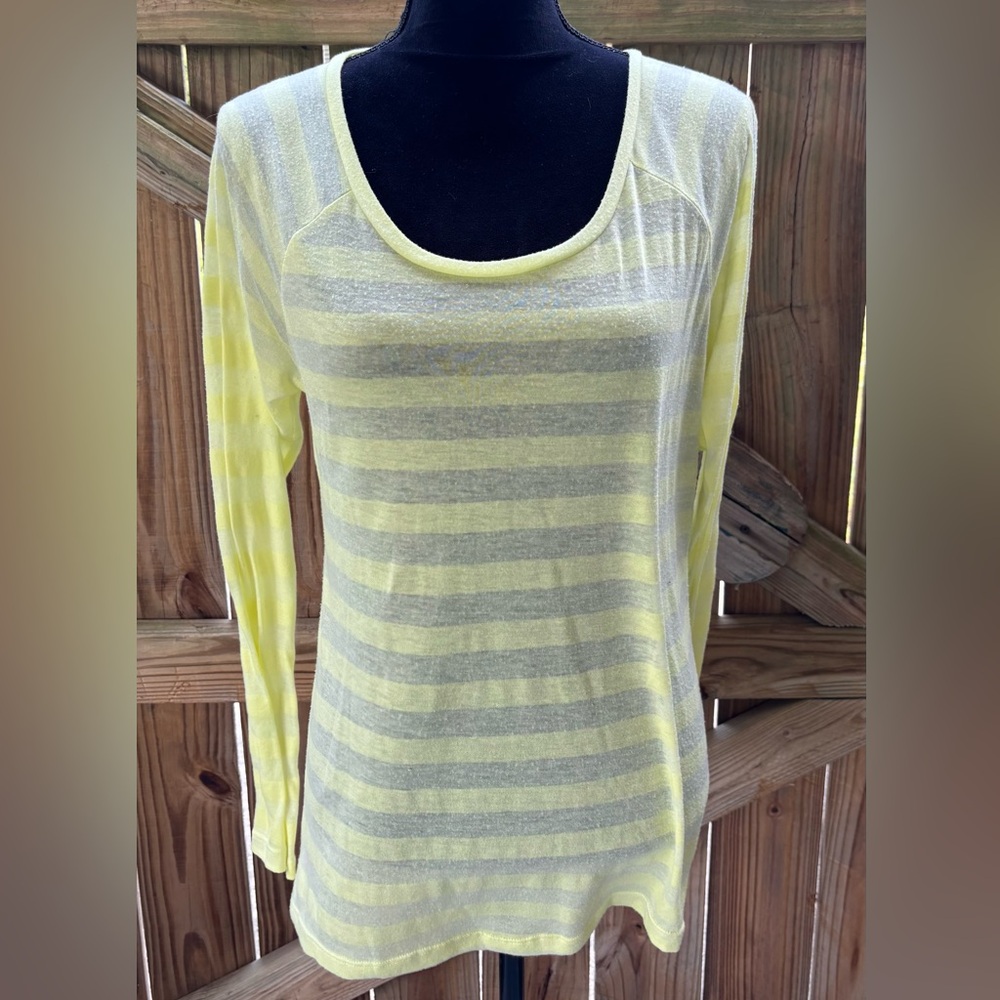 The Balance Collection by Marika Yellow Stripe Semi Sheer Long Sleeve Top Size L